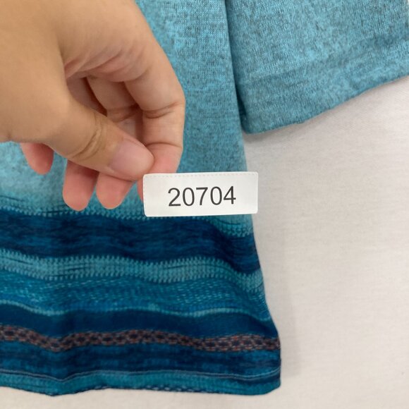 New Cactus + Pearl Large Blue 3/4 Sleeve Stretch Knit Scarf Boho Print Top - Picture 8 of 8